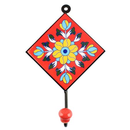 Sunflower Ceramic Tile Hook in Red
